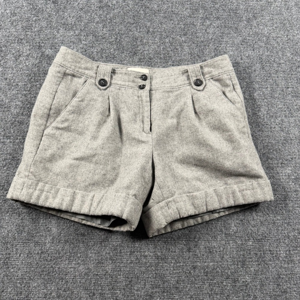 Hinge Wool Blend Shorts Womens 6 Gray Pleated Cuffed Lined Career Casual Dressy